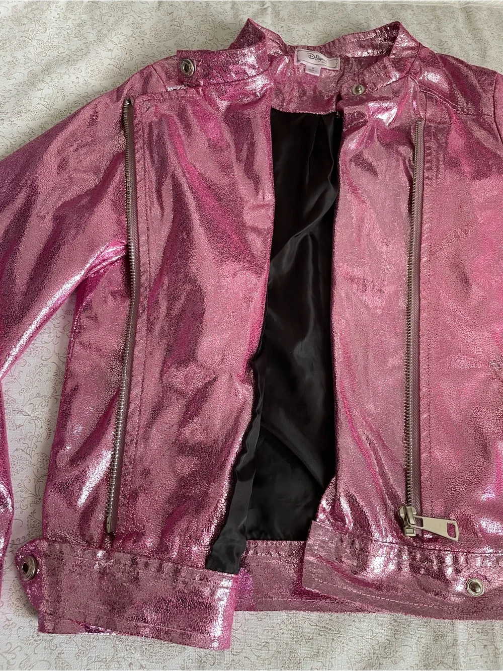 Disney Descendants D-Signed Future Queen Pink Foil Moto Jacket Girls M Sparkly